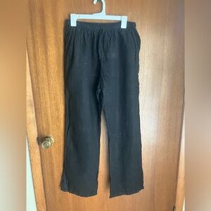 Black Italian Linen Drawstring Pants Women’s XL High Waist Straight Leg